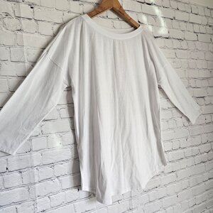 Just Be Womens White 3/4 Sleeve Top Blouse Rayon Blend Relaxed Fit Size M